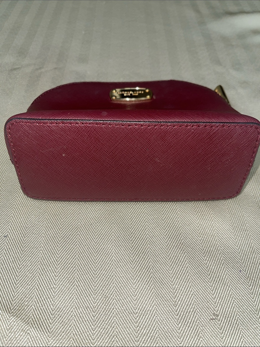 Michael Kors Burgundy Saffiano Zip Cosmetic Pouch with Gold Hardware - Picture 3 of 5